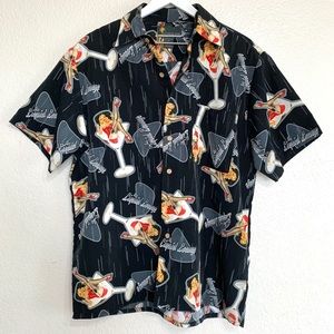 Vintage Black Pin Up Martini Glass Button Up Shirt